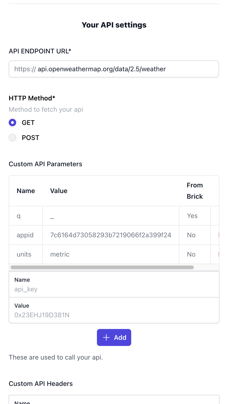 New Bricks API Settings